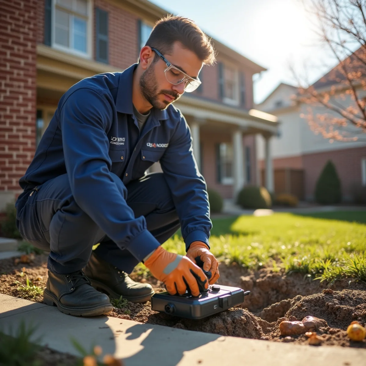 Technician performing exterior sewer diagnostic service in Orland Park, IL