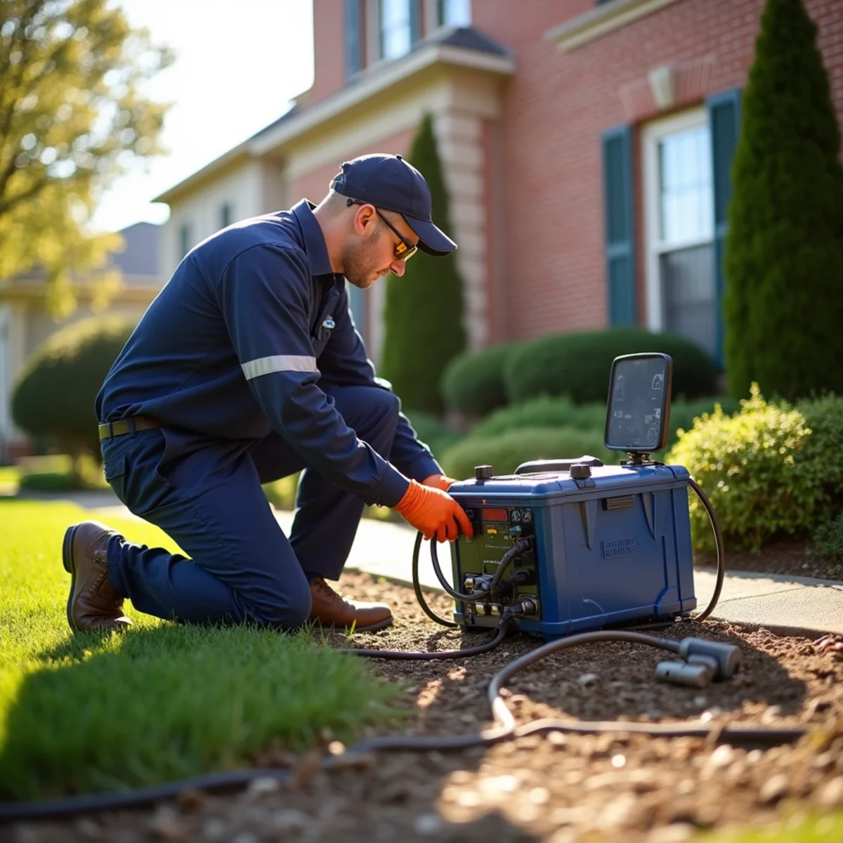 Technician performing exterior sewer diagnostic service in Tinley Park, IL