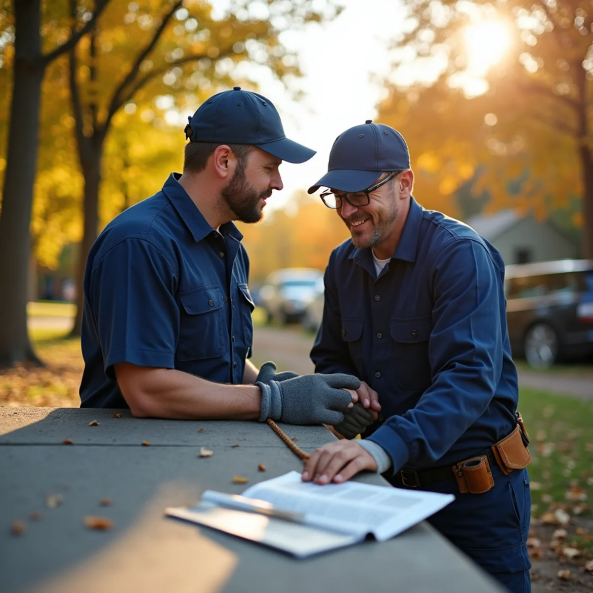 Technician explaining completed Sewer Rodding maintenance to homeowner