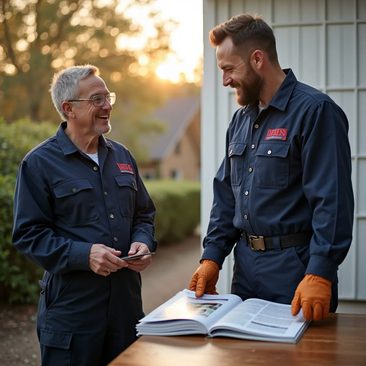 Technician explaining completed Water Heaters maintenance to homeowner
